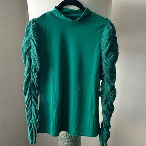 Anthropologie Green Lace Top XS
